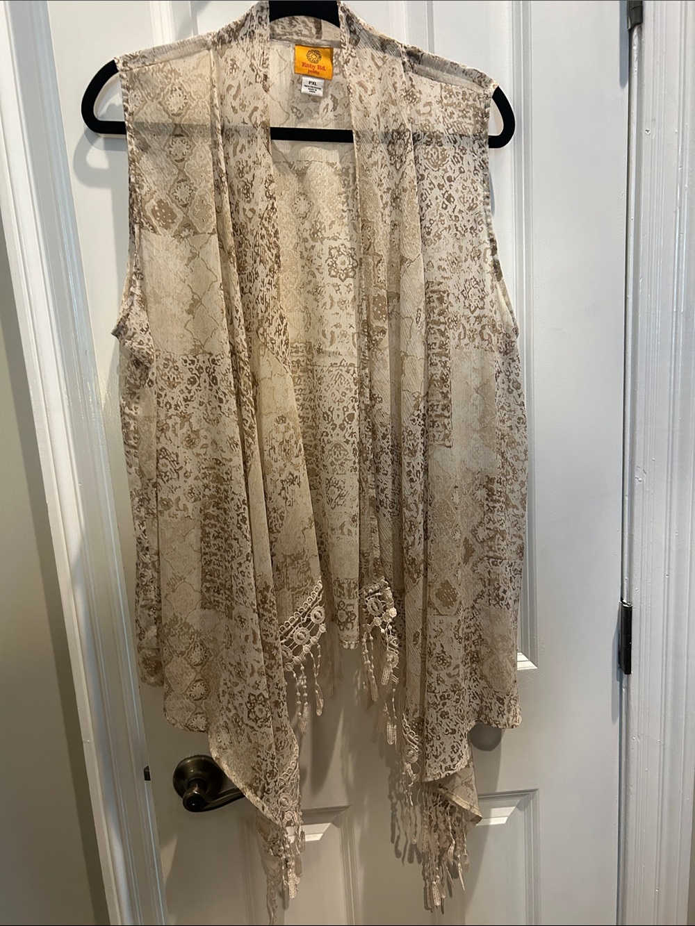 Ruby Road Beige Lace Fringe Draped Vest